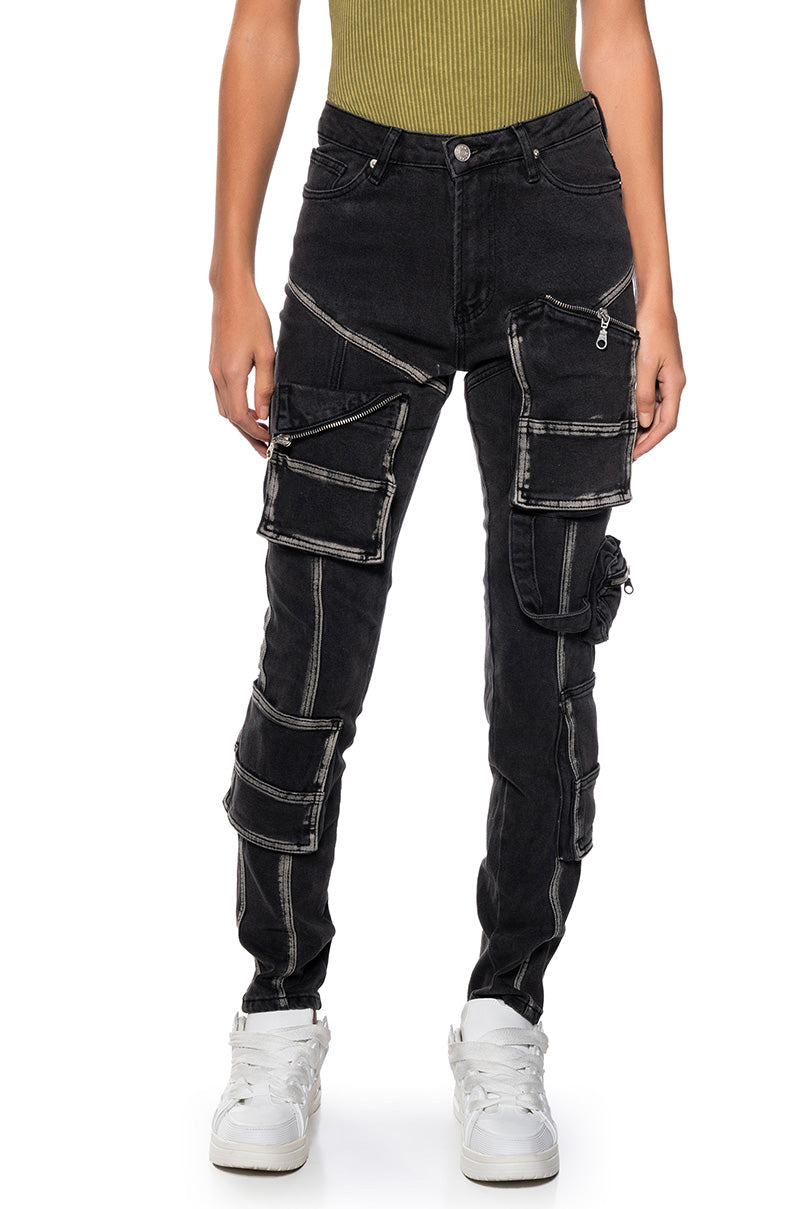 Front View Gear Up Skinny Cargo Jeans