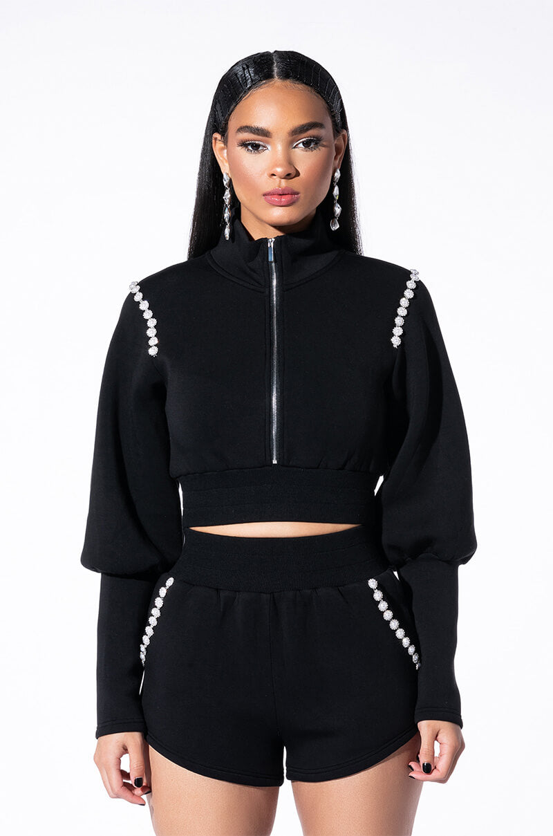 Extra View Gemini Pearl Detail Front Zip Scuba Sweatshirt