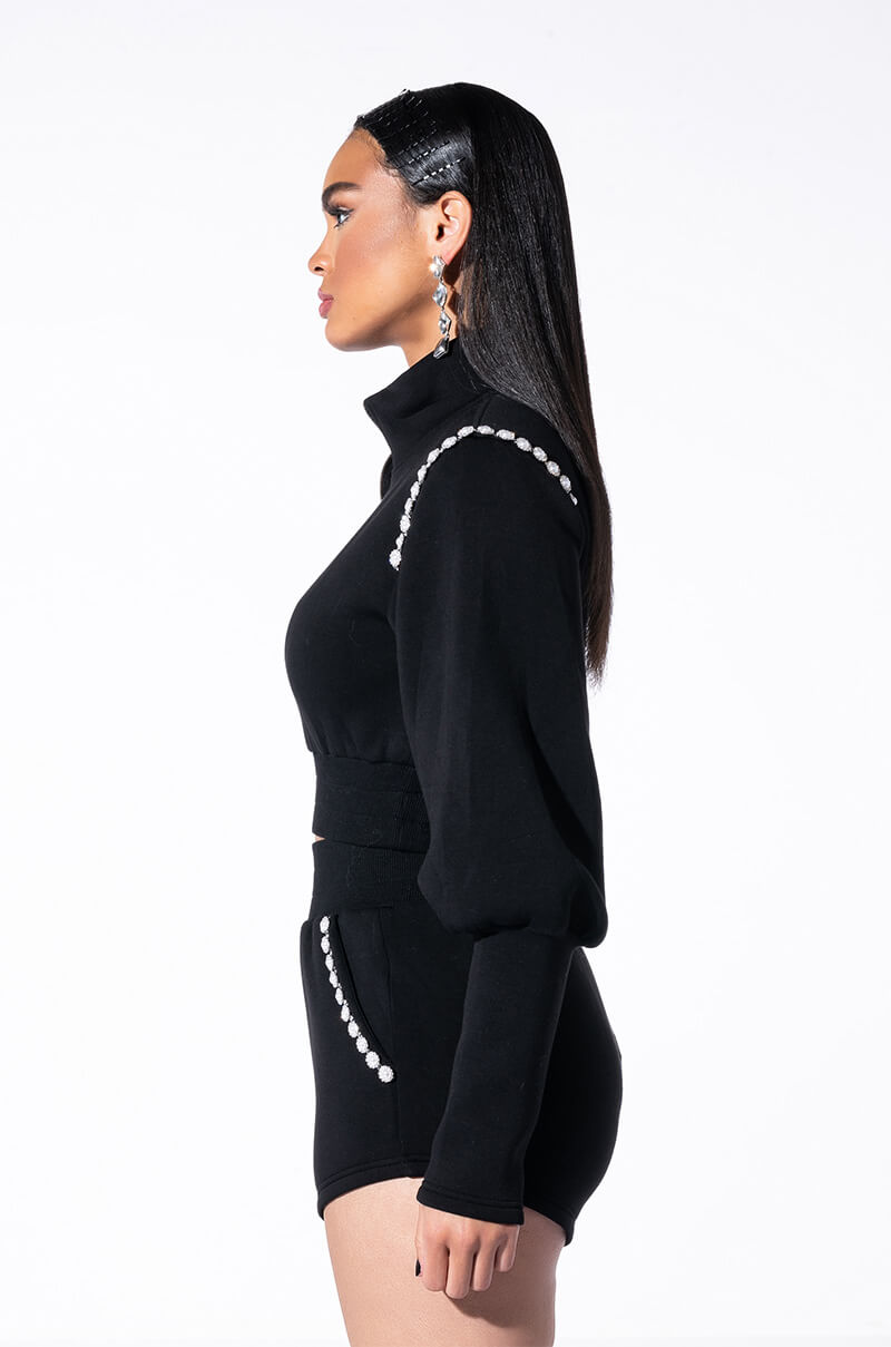 Extra View Gemini Pearl Detail Front Zip Scuba Sweatshirt