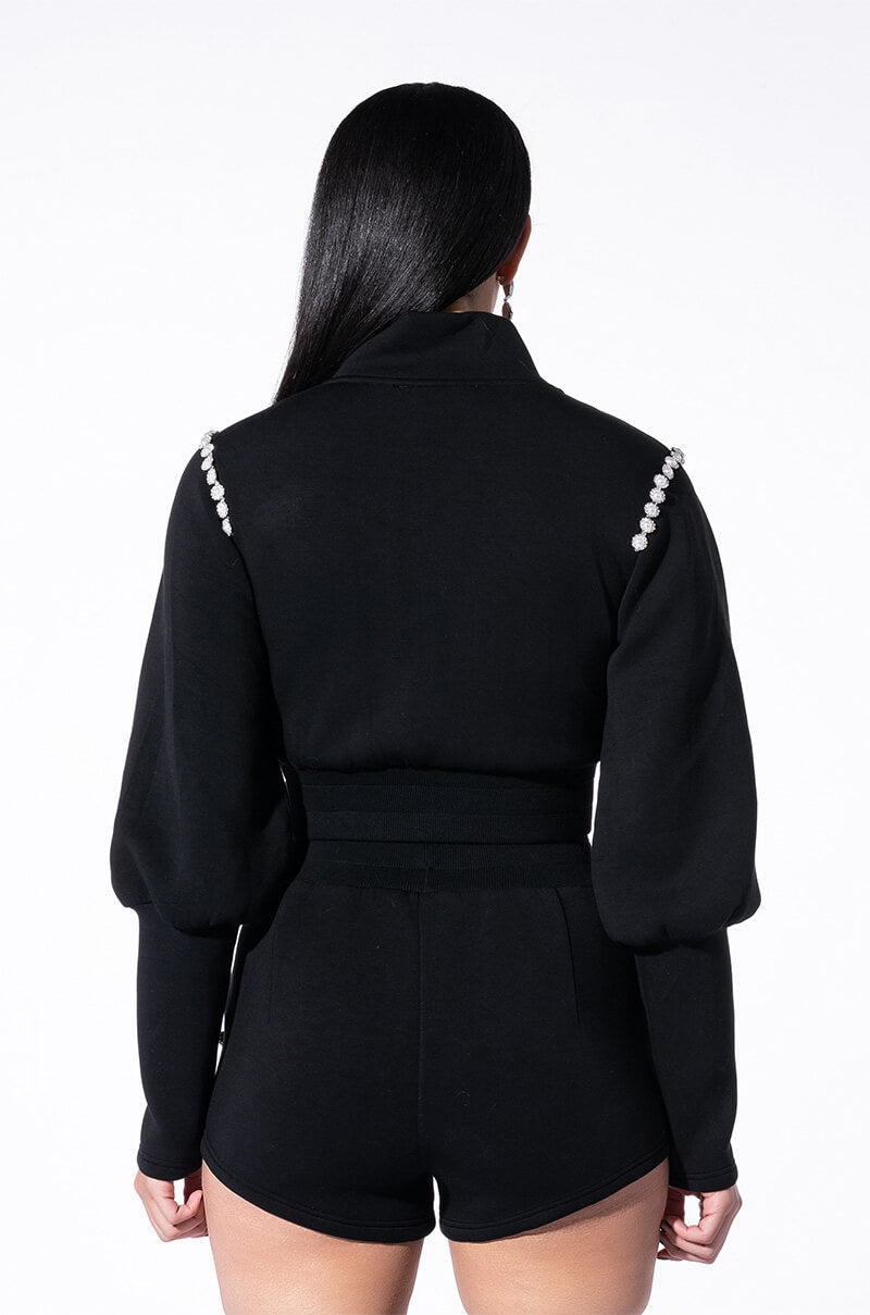 Extra View Gemini Pearl Detail Front Zip Scuba Sweatshirt