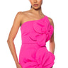 Front View Gemma Floral Detail One Shoulder Mini Dress In Hot Pink