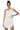 Front View Gemma Floral Detail One Shoulder Mini Dress In White