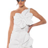 Front View Gemma Floral Detail One Shoulder Mini Dress In White
