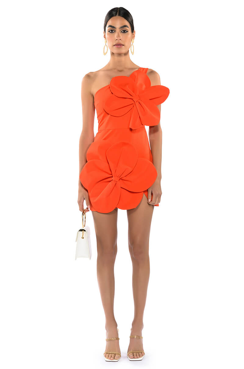 Back View Gemma Floral Detail One Shoulder Mini Dress