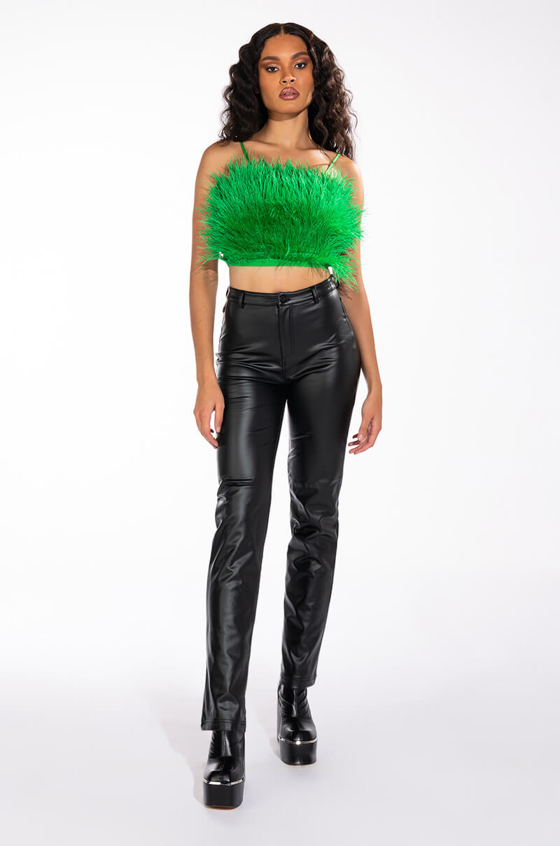 Extra View Genuine Ostrich Feather Sleeveless Cropped Blouse