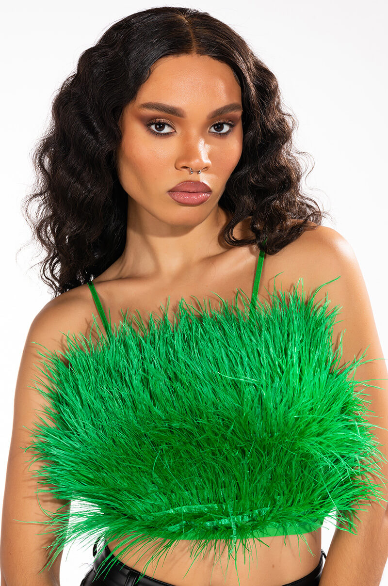 GENUINE OSTRICH FEATHER SLEEVELESS CROPPED BLOUSE view 0