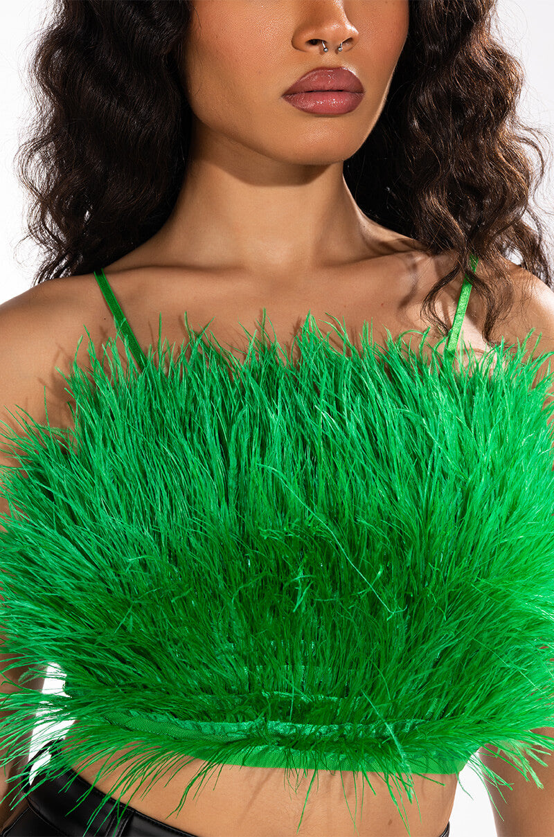 Extra View Genuine Ostrich Feather Sleeveless Cropped Blouse