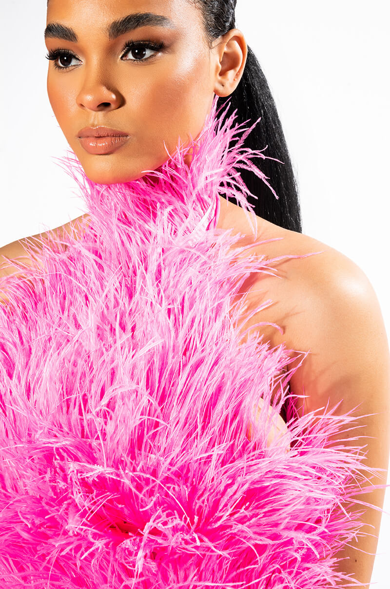 Extra View Genuine Ostrich Feather Sleeveless Cropped Halter Blouse