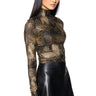 Front View Geo Metallic Mock Neck Top In Black