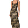 Front View Geo Metallic Square Neck Maxi Dress