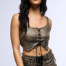 Front View Georgia Lace Up Faux Leather Look Corset Top