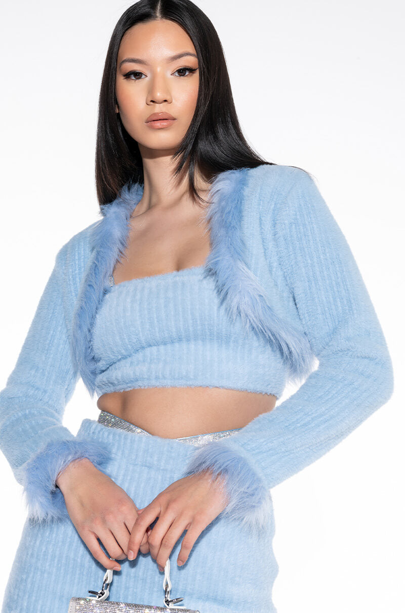 GET A CLUE FUZZY BLUE CROP SWEATER LIGHT BLUE view 0