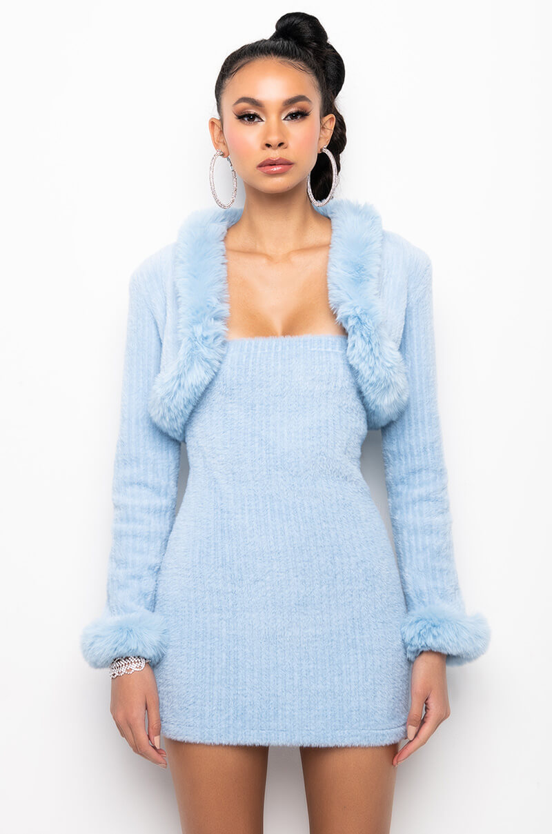 Detail View Get A Clue Fuzzy Blue Crop Sweater