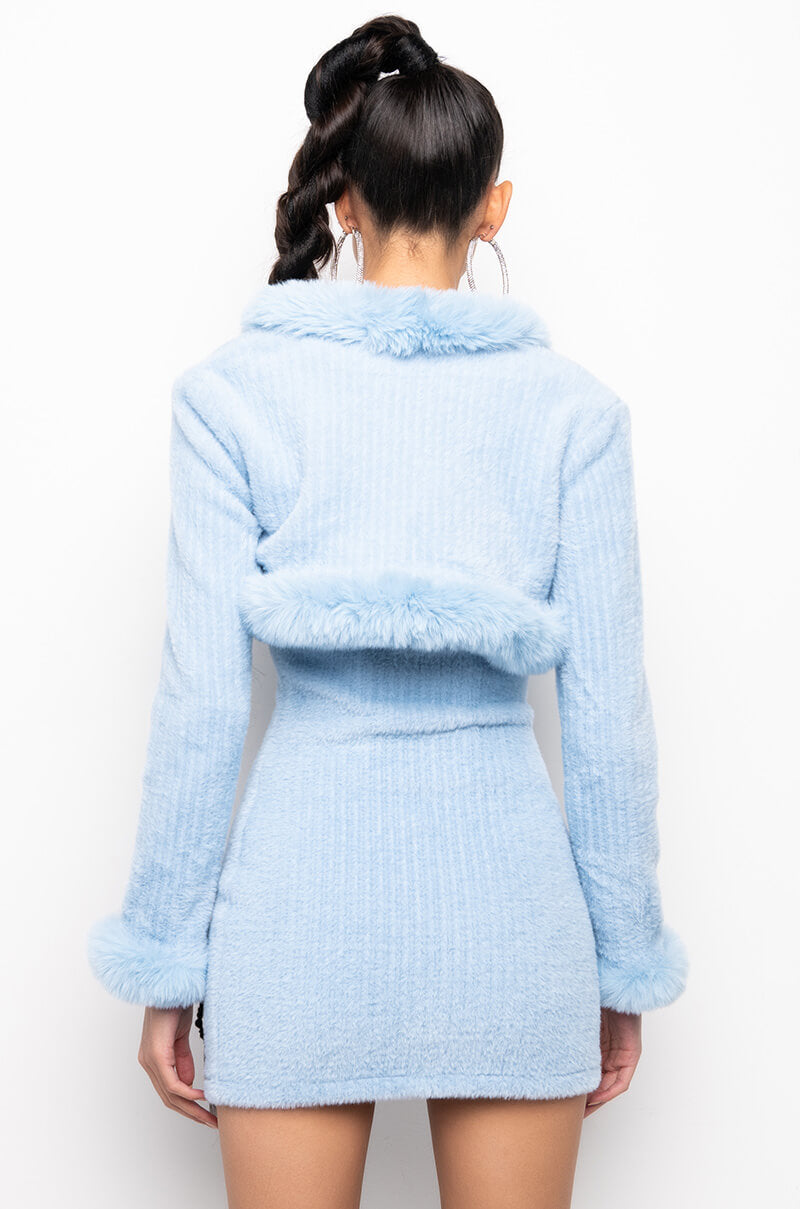 Extra View Get A Clue Fuzzy Blue Crop Sweater