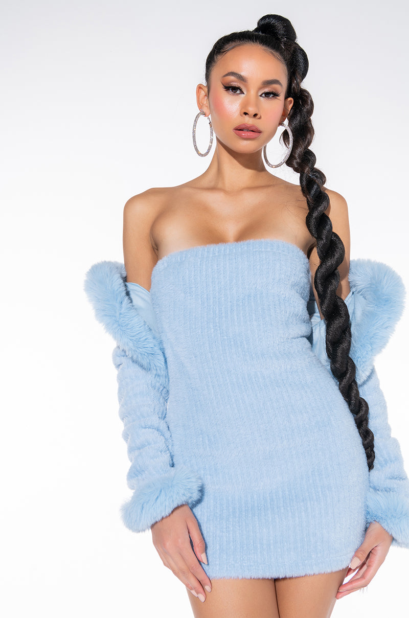 Side View Get A Clue Fuzzy Blue Tube Dress