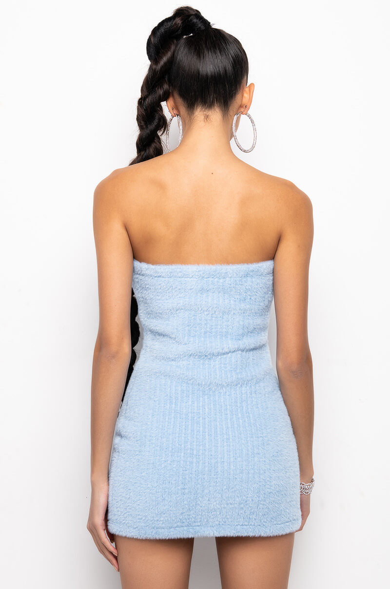 Extra View Get A Clue Fuzzy Blue Tube Dress