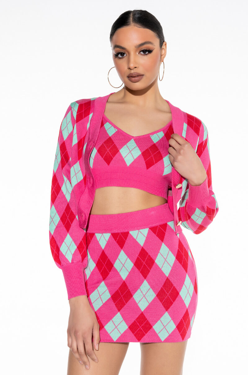 Front View Get A Clue Knit Crop Cardigan