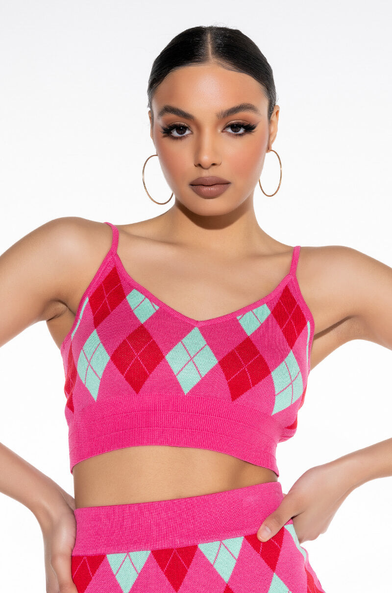 Front View Get A Clue Knit Crop Top