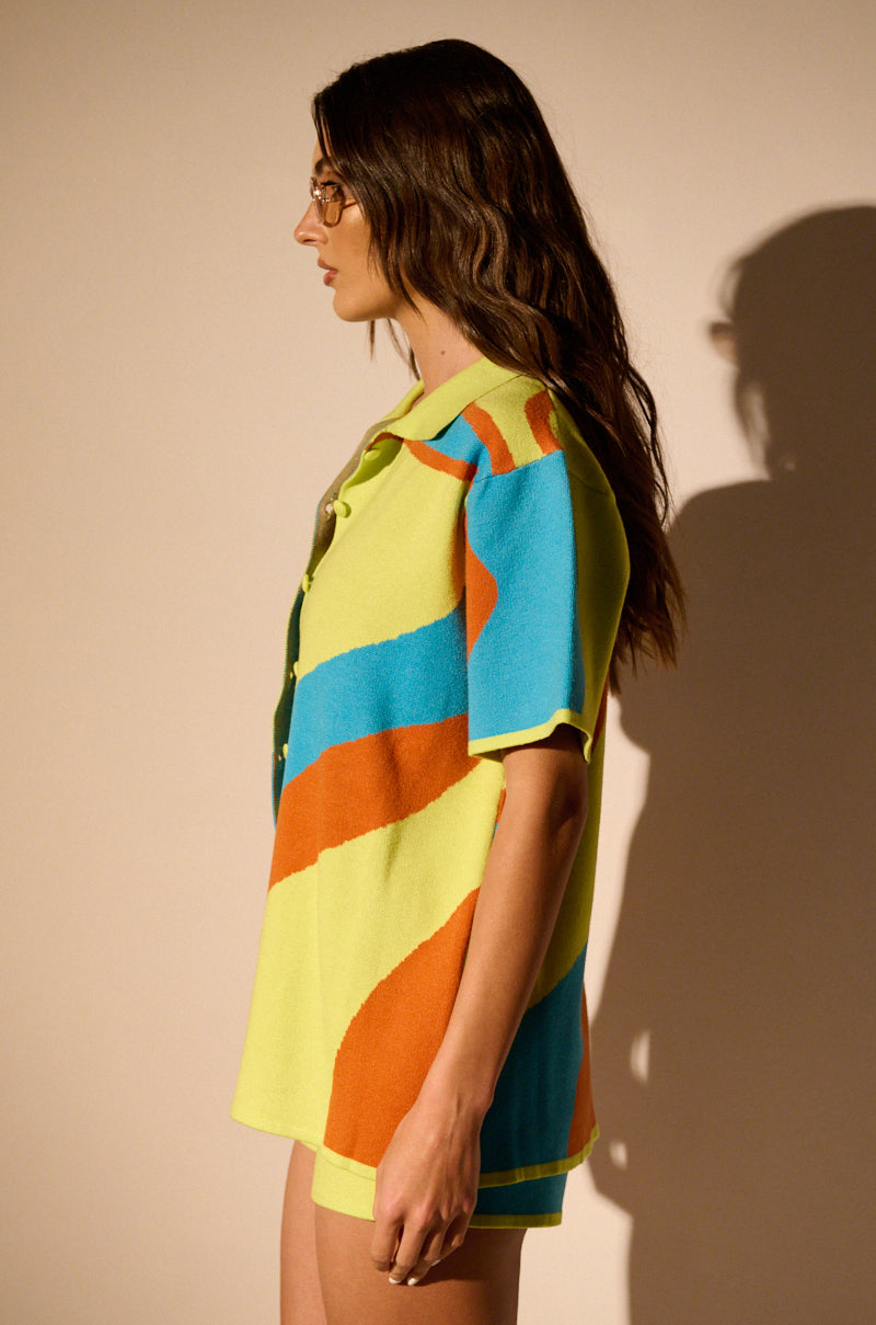 Detail View Get Groovy Knit Button Down Top