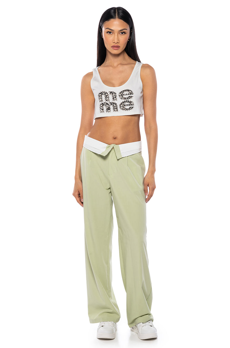 Back View Get Well Soon Fold Over Waist Wide Leg Trouser