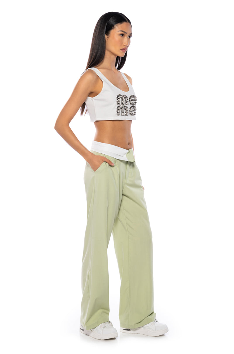 Detail View Get Well Soon Fold Over Waist Wide Leg Trouser