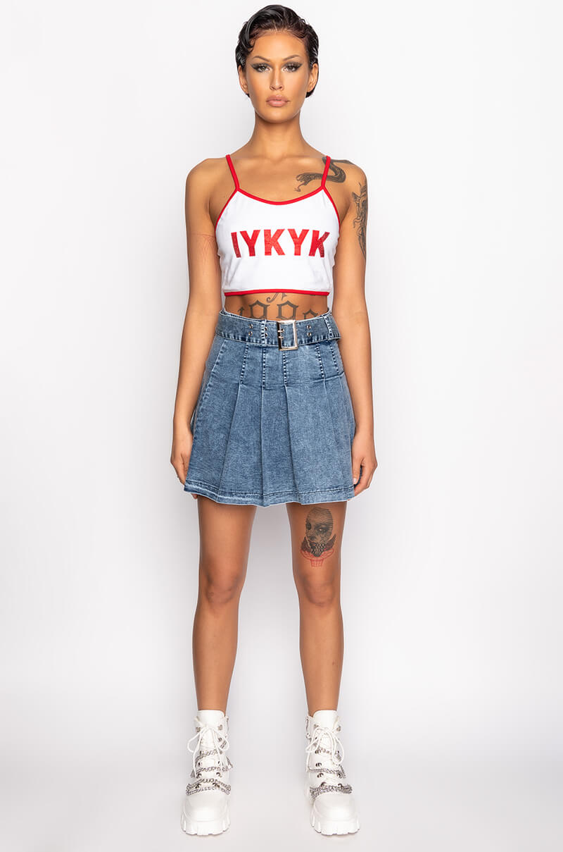 Extra View Get What I Want Pleated Denim Mini Skirt