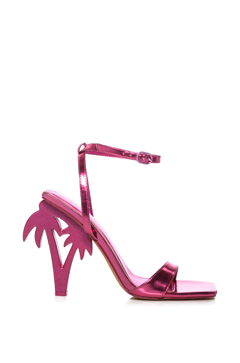 Side View Getaway Palm Tree Heel Sandal In Pink