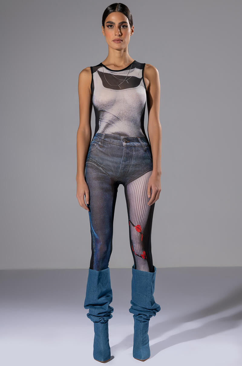 Front View Ghosting You Sleeveless Catsuit