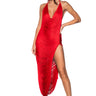 Front View Gianina Fringed Cowl Neck Maxi Dress In Red