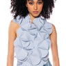 Front View Gigi Sleeveless Applique Blouse In Light Blue