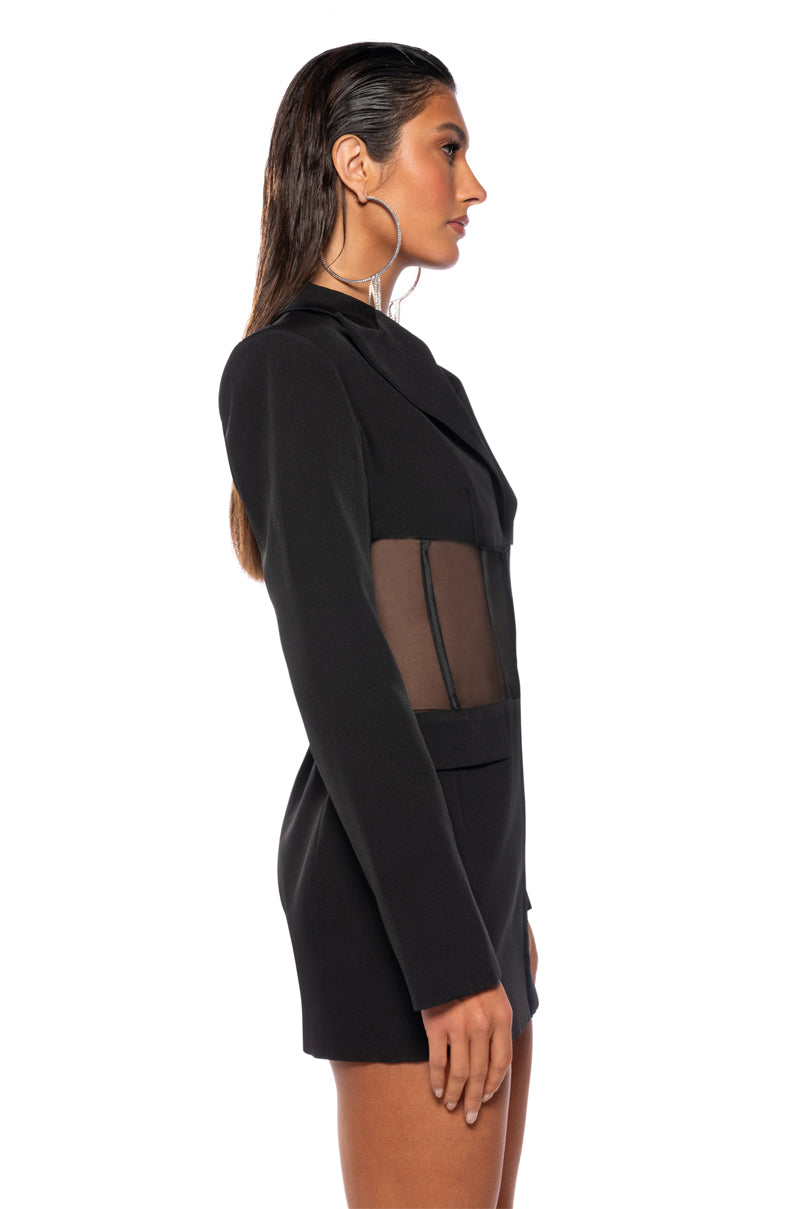 corset mesh blazer dress Rhinestone Corset Blazer Dress - Black