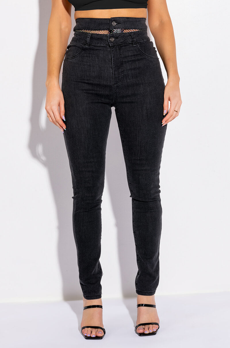 Front View Gimme More Rhinestone Skinny Jeans