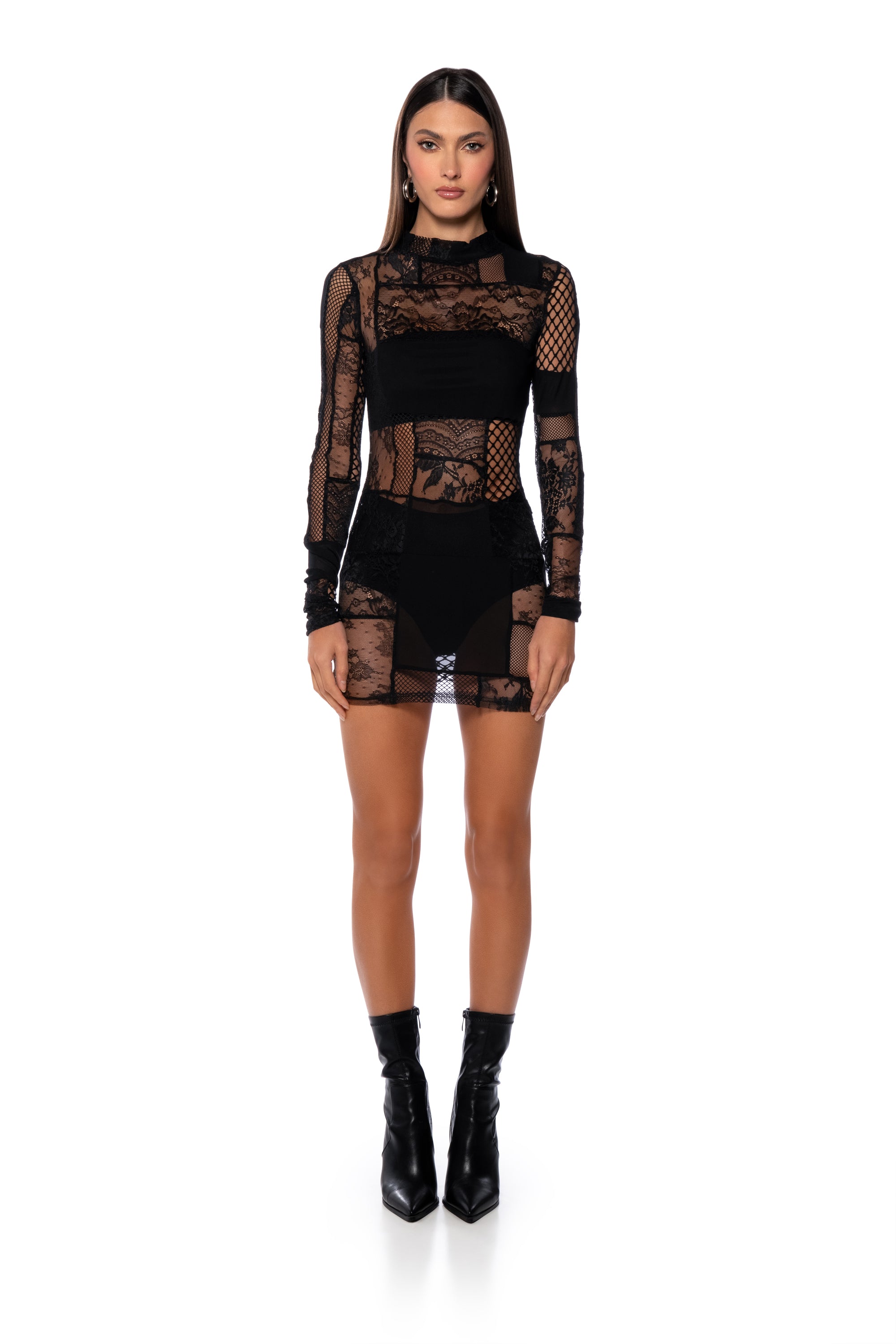 GINA MESH PATCHWORK MINI DRESS – AKIRA