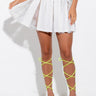 Front View Ginger Lace Panel Pleated Mini Skirt