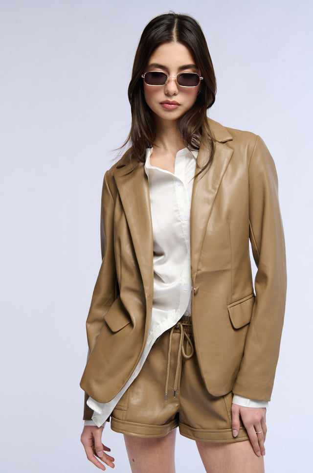 GIRL BOSS SOFT FAUX LEATHER BLAZER IN BROWN AKIRA — free download