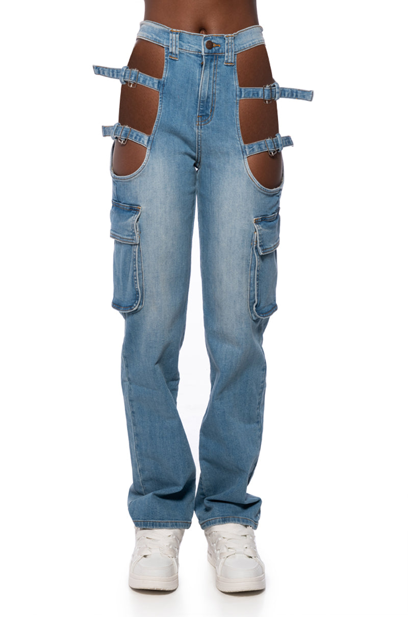 Back View Girls Just Wanna Have Fun Cutout Straight Leg Jeans 2
