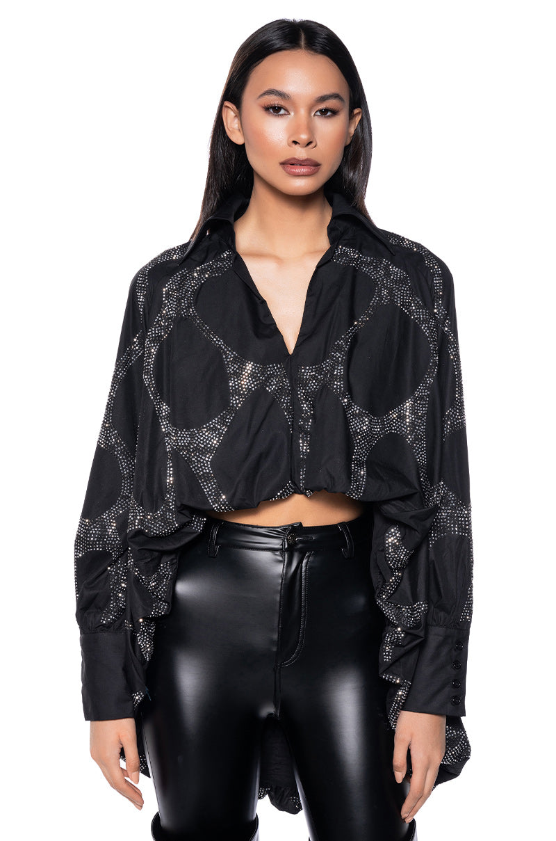Front View Girls Love Money Satin Collared Blouse
