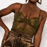 Front View Gisele Lace Cup Bodysuit in Olive