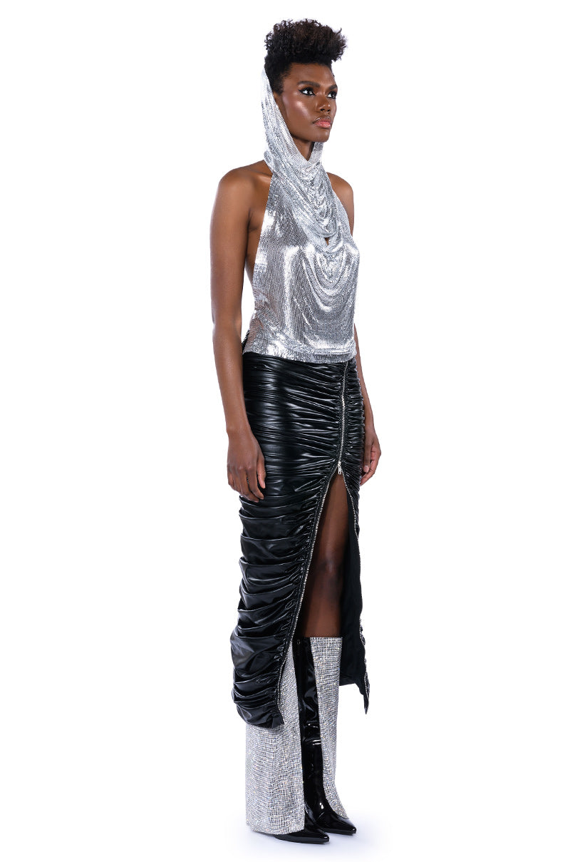 Full View Giulia Faux Leather Zipper Detail Maxi Skirt