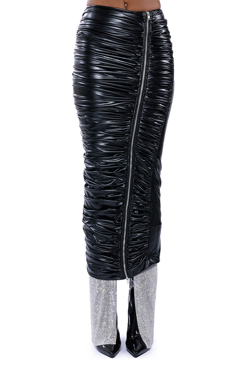 Extra View Giulia Faux Leather Zipper Detail Maxi Skirt
