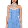 Front View Giving Popstar Denim Mini Dress