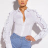 Front View Glad You Came Button Blouse With Embellished Sleeve