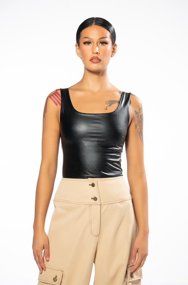 Detail View Glam Faux Leather Bodysuit