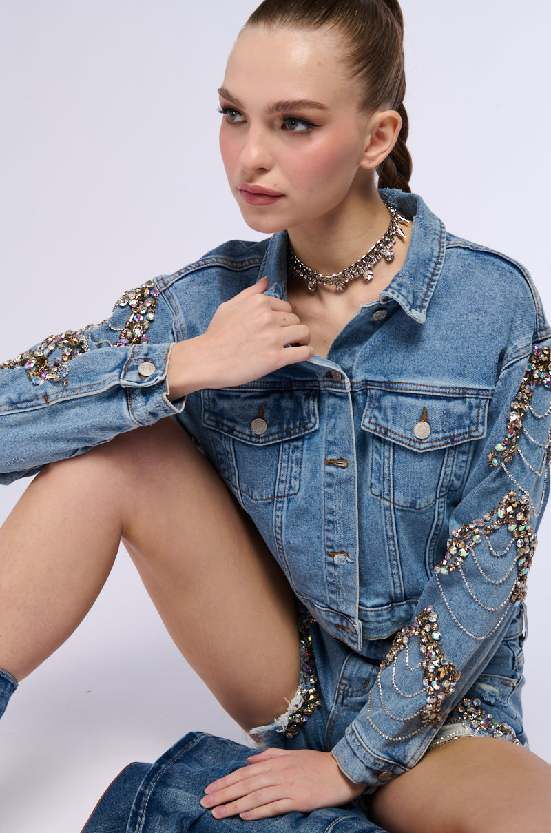 GLAMOROUS LIFE RHINESTONE JEAN JACKET view 0