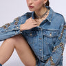 Front View Glamorous Life Rhinestone Jean Jacket