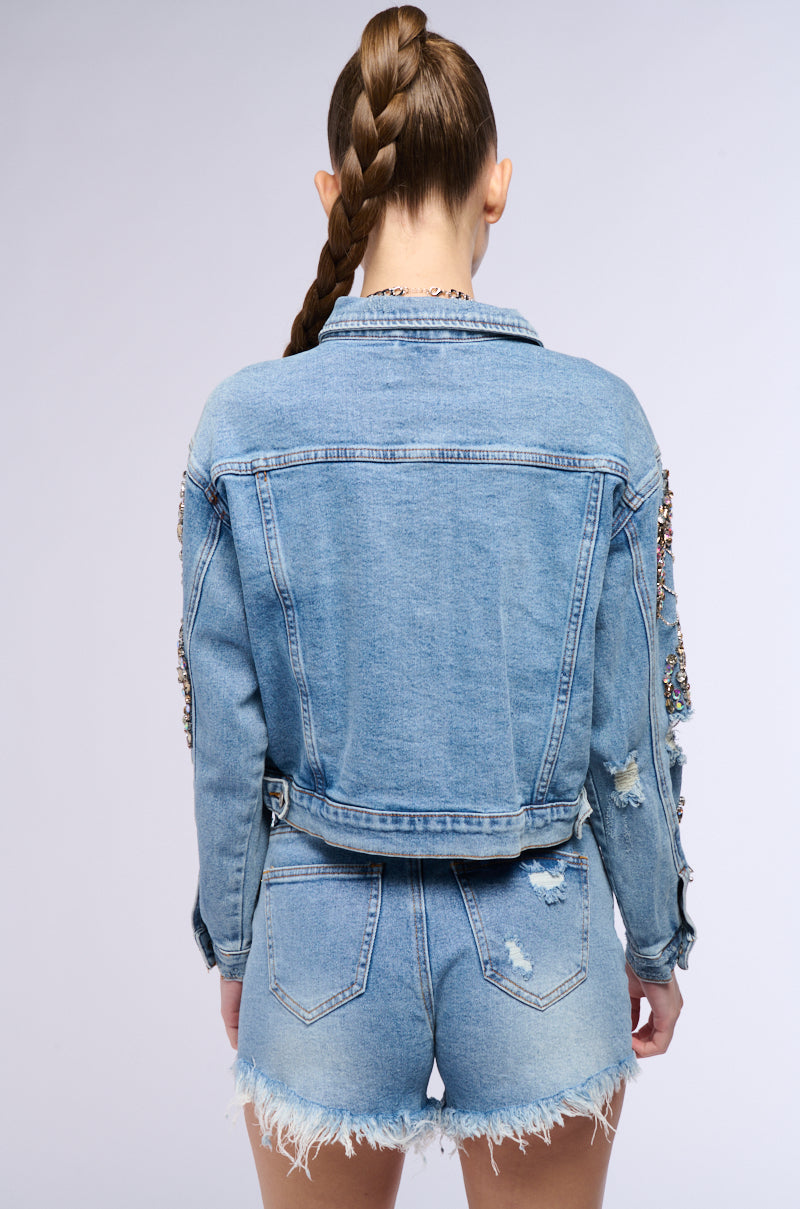 Full View Glamorous Life Rhinestone Jean Jacket