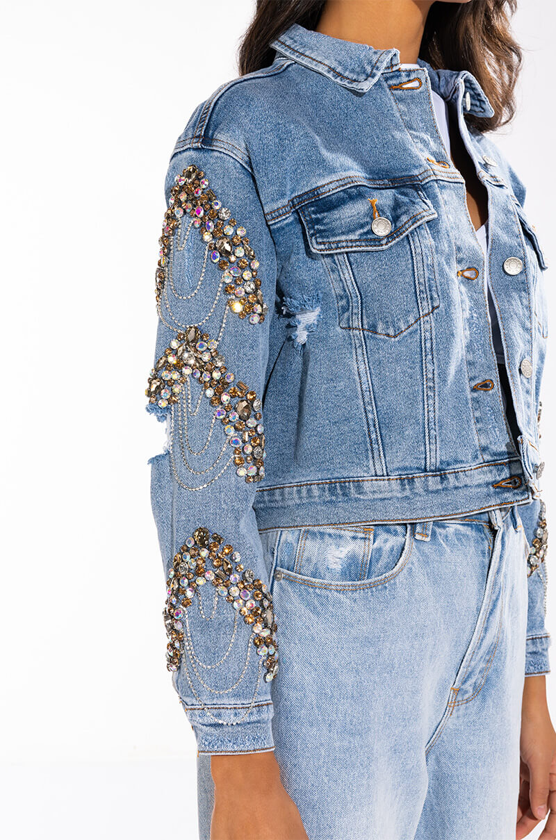 Extra View Glamour Rhinestone Denim Jacket