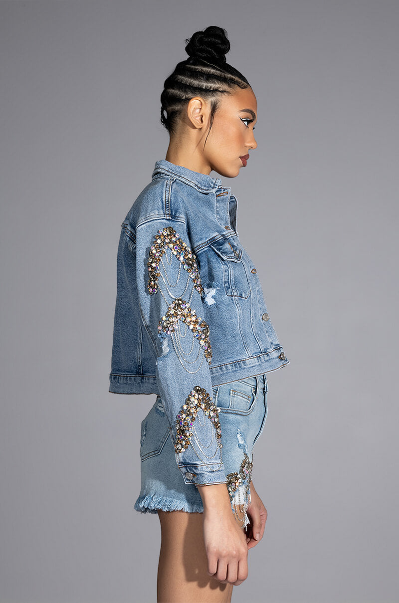 Extra View Glamour Rhinestone Denim Jacket