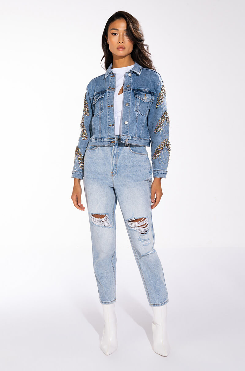 Extra View Glamour Rhinestone Denim Jacket
