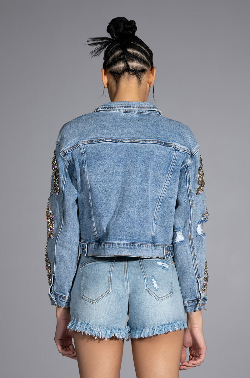 Extra View Glamour Rhinestone Denim Jacket